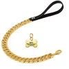 Dog Collars & Leashes Big Gold Chain Leash For Large Dogs Metal Chew Proof 32MM Heavy Duty Stainless Steel Pet With ID Tags