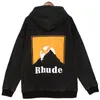 Rhude Men 디자이너 까마귀 스웨트 셔츠 Print Niche Mens Hoody Tide의 올바른 버전 세탁 된 오래된 빈티지 American High Street Hoodie