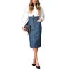 Jupes Femmes Denim Midi Jupe Avec Ceinture Cravate Solide Taille Haute Fermeture À Boutons Une Ligne Mince Au Genou Longueur Crayon