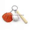 حلقات رئيسية للبيسبول مفاتيح Mini Pu Leather Glove Wood BAT SPORTS RING RINGER MASHING MISH