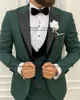 Herenpakken Groen Trouwpak Voor Mannen Slim Fit Piekte Revers Bruidegom Tuxedos 3 Stuk Jas Vest Broek Set Formele Zakelijke Mannelijke Kantoor Blazer