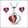 Pendant Necklaces Fashion Jewelry Sets Sier Aaa Cubic Zircon Cz Red Heart Stud Earrings Gift Wedding Set Drop Delivery Pendants Otzg7