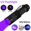 Ficklampor Ficklampor Mini UV LED-ficklampa Bärbar Ultraviolett Svart Ljus 395/365nm 3 Lägen Zoombar Ficklampa Husdjur Urinfläckar Skorpiondetektorlampa 0109