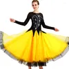 Scene Wear Black Yellow Waltz Ballroom Dance Competition Dresses for Women Tango Standard vuxna