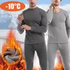 Herrens termiska underkläder vinterfleece kostym män s set långa johns topps 230109