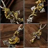 Pendentif Colliers 925 Sterling Sier Croix Golden Dragon Pour Hommes À La Mode Rock Punk Pendentifs Sans Chaîne Hommes Accessoires Cadeau Drop D Otf0S