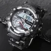 Zegarek przybyły mężczyźni 50 m wodoodporny gumowy zegarek na zewnątrz wielofunkcyjny sporty z podwójnym ruchem cyfrowy zegarek LED na rękę