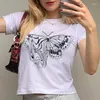 Kvinnors T -skjortor Gaono Women Lady Butterfly Fashion Casual 90s Print Tee Crop Tops Womens Tshirt For Female Shirt Clothes Top Graphic