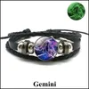 Autres bracelets Personnalisé Gemini Lion Balance Scorpion Sagittaire 12 Constellation Bracelet lumineux Cuir Zodiac Charm Bijoux Drop Deli OTCP4