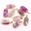 Pendant Necklaces Natural Stone Rose Red Agate Rectangle Section Gilt Edge Necklace Pendants Purple Crystal Diy Jewelry Accessorie Wholesale