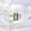 Cluster Rings Simulation Green Tourmaline Ring Rose Gold Inlaid Emerald Colorful Treasure Opening Female Party Birthday Gift