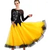 Scene Wear Black Yellow Waltz Ballroom Dance Competition Dresses for Women Tango Standard vuxna