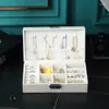 Förvaringslådor Portable Women Jewelry Box Earring Necklace Makeup Organizer Pu Leather Ring Display Watch Holder Accessories Supplies