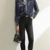 Bluzki damskie Xej Złota aksamitna koszula drobna elegancka dla damskiej odzieży Spring 2023 Blue Women Style Korean Korean Style