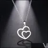 Pendant Necklaces Stainless Steel Necklace For Women Man Hollow Double Heart Rose Gold Choker Engagement Jewelry 20211229 T2 Drop De Otpey