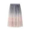 Jupes dames dégradé couleur étoile Sequin élégant taille haute jupe femmes élastique maille Tulle 2023 été Midi longue rose