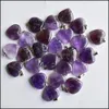 Charms Love Heart Stone Beads Pendants 20Mm Wholesale Natural Amethysts For Diy Jewelry Making Women Gift Drop Delivery Findings Comp Otpry