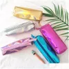 Pencil Bags Pu Leather Holographic Hologram Metallic Color Laser Bag Case Purse Woman Cosmetics Makeup Handag Portable Large Capacit Dhndj