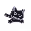 Notions Iron on Patches Black Cat Bite Knife Embroidered Patch Cute Animals Appliques Stickers for Clothes Backpacks DIY Accessory