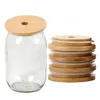 Couvercle de boisson Couvercles de tasse en verre de bambou 70 mm 88 mm réutilisables en bois avec trou en acier et joint en sile Livraison DHS Drop Home Garden Cuisine Salle à manger Dhngt