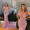 Sexig V -hals Kv￤llskl￤nningar Afrikanska Dubai Spaghetti Straps Feather Mermaid Prom Dress Beading Crystal Formal Party Gowns