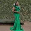 Grüne Brautjungfernkleider im Meerjungfrau-Stil, gerüscht, eine Schulter, lange Ärmel, afrikanische Frauen, Hochzeitskleid