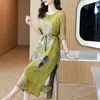 Casual Dresses Chinese Style Retro Printed Loose Dress Ladies Spring 2023 Högkvalitativ tunn Silk Long Kjol Elegant Party Short Hylsa