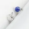 Blue Hot Air Balloon and Hearts Stud Earring för Pandora Authentic Sterling Silver Party Jewelry for Women Girl Girl Gift Designer örhängen med originallåda