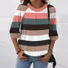 Damenblusen, Hemden, modisch, gestreift, plissiert, Bluse, Herbst und Winter, lockere O-Ausschnitt-Oberteile, weiblich, 3/4-Ärmel-Shirt, Blusas, Femininas, Stoff