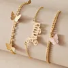 Ankiety Vintage Boho Warstwa Letter Bransoletka kostki dla kobiet łańcuch mody z motylem wiszącą kostkę ręcznie robioną biżuterię plażową