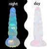 Artículos de belleza Juguetes sexy Lindo pequeño consolador anal con ventosa Consoladores que brillan en la oscuridad Masturbador Silicona Butt Plug Erótico Adulto para hombres