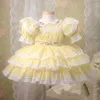 Fille Robes 0-8Y Bébé D'été Vintage Lolita Jaune À La Main Fleur Broderie Princesse Robe De Bal Robe Pour Anniversaire Eid Fête De Vacances