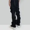 Herr jeans mode blossade mäns rippade nödställda streetwear svarta denim byxor långa band trend man