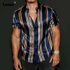 Heren t -shirts plus maat 3xl mannen elegante blouses zomermodel strepen tops tops korte mouw casual mannelijke blusas sexy heren kleding 230109