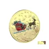 Other Arts And Crafts 10 Styles Santa Commemorative Gold Coins Decorations Embossed Color Printing Snowman Christmas Gift Medal Whol Dhhxk