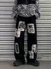 Pantaloni da uomo Goth Punk Uomo Casual Black Patch Pantaloni a gamba larga Pantaloni larghi High Street Pantaloni dritti Anime Streetwear Abbigliamento donna