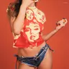 女性のTシャツGaono e-girl Art Portrait Grapchi Print Tシャツレトロショートスリーブカジュアルクロップトップ女性サマーティーハラジュクグランジ