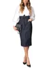 Skirts Women S Denim Midi Skirt With Belt Solid Tie High Waist Button Closure A Line Slim Knee Length Pencil