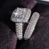 Fedi nuziali Coppia Princess Square Diamond Set Anello Moda europea e americana Gioielli di fidanzamento di lusso per le donne Taglia 5-12
