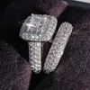 Bröllopsringar Par Princess Square Diamond Set Ring European och American Fashion Luxury Engagement Smycken för kvinnor Storlek 5-12