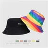 Party Hats 2022 Senaste dubblar Wearable Rainbow Fisherman Cap Sunshade Beach Bucket Hat For Women M￤n Drop Delivery Home Garden DHK87