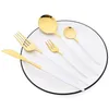 Conjuntos de utensílios de jantar 6pcs White Gold Gold Set Fork Fork Longo Handeld Spoons Cosqueiros de talheres de talheres de talheres de aço inoxidável talheres de mesa de mesa