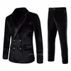 Herrenanzüge Blazer Business formelles Hochzeitskleid Grüne Samt Bräutigam Herren Fashion Double Brazer Blazer zweiteiliger Set Office Man Anzug