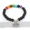 Tree of life Charms 8mm Black stone Strand 7 Colors Chakra Bead Yoga Buddha Bracelet For Women men Jewelry
