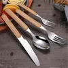 Dinnerware Sets Portable Wooden Handle Set Stainless Steel Plated Silver Knife Fork Tableware Cutlery With Plastic Box