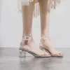 Sandals 2023 Transparent For Woman Summer Block Heels Shoes Female Luxury Clear Dress Low Heel Sandalias Striptease