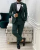 Abiti da uomo Abito da sposa verde per uomo Slim Fit Risvolto con visiera Smoking da sposo 3 pezzi Giacca Gilet Pantaloni Set Formale da uomo d'affari Blazer da ufficio