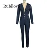 Women's Jumpsuits Denim Jumpsuit Women Long Sleeve Front Zipper Jeans Rompers With Sashes Plus Size Belted Streetwear Overal