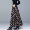 Skirts Mom High Waist Woolen Plaid Autumn Winter Women's Plus Size Wool Maxi Female Fashion Casual Long Streetwear