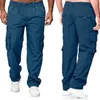 Men's Pants Men Casual Solid Color Multi Pockets Joggers Loose Cargo Harem Mid-Waist Sports Overalls Sweatpants Pantalon